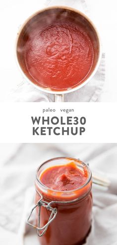 the ingredients to make ketchup are shown in separate bowls and on top of each other