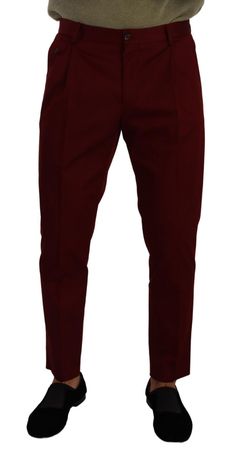 DOLCE & GABBANA Gorgeous, brand new with tags 100% Authentic Dolce & Gabbana mens pants crafted from cotton stretch features a zipper and button closure. Style: Dress chinos trousers Colour: Dark Red Fitting: Regular fit Zip and button closure Logo details Made in Italy Material: 97% Cotton 3% Elastane Luxury Red Fitted Bottoms, Luxury Fitted Red Bottoms, Designer Fitted Formal Pants, Elegant Tailored Red Dress Pants, Luxury Cotton Pants, Red Elegant Formal Dress Pants, Elegant Red Formal Dress Pants, Elegant Burgundy Trousers, Classic Tailored Red Pants