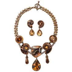 Ammonites - bezel set in bronze with a classic bronze double woven chain. Rich orange Citrines set in classic festoon style. Pair of matching Earrings made up with Ammonites and Citrine Pear Shaped drops. Very unique. Early one of a kind piece. Ca 1980-85 Style With Dress, Sculptural Necklace, Bronze Chain Necklace, Stephen Dweck, Orange Jewelry, Braid Jewelry, Citrine Jewelry, Bronze Necklace, Bronze Jewelry