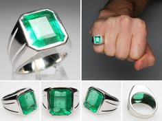 Mens Emerald Rings, Mens Ring Designs, Silver Claddagh Ring, Gents Ring, Natural Emerald Rings, Mens Gemstone Rings, Man Ring, Men's Jewelry Rings