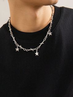 1pc Fashionable Punk Star Pendant Twist Chain Necklace For Men, Daily/Party Wear Silver Punk,Fashionable   Iron Alloy     Men Fashion Jewelry, size features are:Bust: ,Length: ,Sleeve Length: Streetwear Jewelry, Chain Necklace For Men, Edgy Accessories, Rock Jewelry, Star Pendant Necklace, Mens Jewelry Necklace, Estilo Hip Hop, Chain Choker Necklace, Necklace For Men