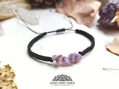 Amethyst bohemian bracelet  Beautiful bracelet with high quality natural Amethyst beads, made with love and detail. Please select a cord colour and your favorite stone from the drop down menu. The bracelet of the picture it was made with black cord and Amethyst stone. Macrame is an ancient artisan technique that is done by knotting with the hands. ----------------------------------------- ∇ Amethyst properties ∇ This beautiful crystal is the source of energy. Amethyst is a natural tranquilizer, Spiritual Gemstone Beads Bracelets For Festivals, Handmade Amethyst Beaded Bracelets In Bohemian Style, Spiritual Healing Braided Bracelets With Gemstone Beads, Bohemian Amethyst Beaded Bracelets Handmade, Adjustable Purple Bohemian Bracelets, Adjustable Purple Bohemian Bracelet, Adjustable Bohemian Crystal Bracelet For Festivals, Bohemian Adjustable Purple Bracelets, Bohemian Hand-strung Crystal Bracelet For Festival