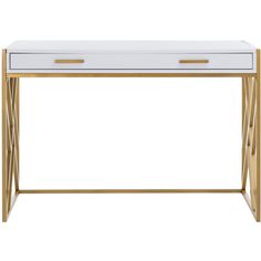 a white and gold desk with two drawers