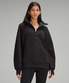 With An Oversized Fit, A Cozy Funnel Neck, And The Soft Fabric You Love, This Roomy Scuba Half-Zip Silhouette Maximizes Post-Practice Comfort. Designed For Casual. An Exaggerated Fit That Feels Extra Roomy:long Length Keeps Bum And Hips Covered. High Neck Helps Keep You Warm. Zipper Garage Keeps Chafe In Check. Kangaroo Pocket With Hidden Phone Sleeve. Elastic Zipper Pull Doubles As An Emergency Hair Tie. Thumbholes. | Scuba Oversized Funnel-Neck Half Zip Long Funnel Neck Sweatshirt, Lululemon Scuba, Half Zip Sweatshirt, Oversized Pullover, Women Hoodies Sweatshirts, Lululemon Women, Komplette Outfits, Funnel Neck, Zip Sweatshirt