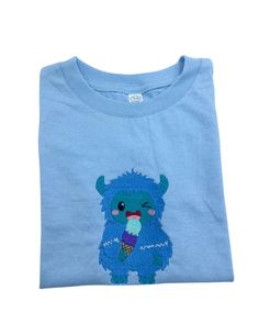 Kids Cute Yeti Eating Ice Cream Mountain Embroidery Short Sleeve Cozy Cute Shirts You could expect beautiful embroidery of designs, embroidered by us, on a soft, long sleeve T-shirt Processing time is average 7-10 business days. Processing time does not include shipping time. About the T-shirt Youth XS-XL 8.8oz/lin. yard, 100% preshrunk USA cotton 100% preshrunk cotton Double-needle stitching throughout Seamless rib at neck Taped shoulder-to-shoulder Seamless rib at neck Multiple sizes and colours to choose   -There may be a slight difference on every item that will make your items special and one of a kind. -Due to different screen settings, colors may appear different! -Customized products are considered final sales. However, if you encounter any issues with your purchase, please contact Cotton Long Sleeve Top With Appliques, Custom Embroidered Long Sleeve T-shirt, Cute Long Sleeve Embroidered T-shirt, Light Blue Embroidered Tops With Crew Neck, Light Blue Embroidered Cotton Tops, Ice Cream Mountain, Cute Yeti, Mountain Embroidery, Eating Ice