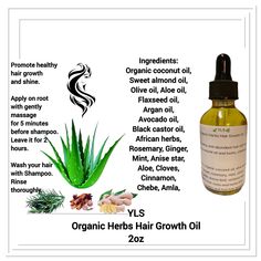 Homemade organic herbs hair growth with over 9 oils, herbs, and roots that promotes a healthy and fast hair growth. Ingredients: coconut oil, olive oil, argan oil, black castor oil, almond oil, flaxseed oil, aloe oil, avocado oil, rosemary, mint, ginger,  cloves, cinnamon, verbena leaf, hibiscus, anise star, guava leaf, avocado leaf, aloe, and other roots and herbs that promotes hair growth Herbs Hair Growth, Hair Growth Ingredients, Anise Star, African Herbs, Avocado Leaves, Herbs For Hair Growth, Aloe Oil, Herbs For Hair, Guava Leaves