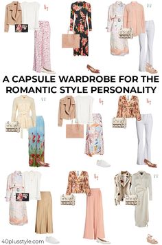 Romantic Wardrobe Style, Girly Capsule Wardrobe, Natural Romantic Clothing Style, Romantic Style Outfit Casual, Romantic Capsule Wardrobe, Romantic Outfit Winter, Romantic Style Aesthetic, Romantic Style Personality