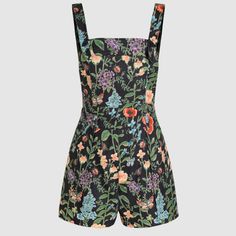 Colorful Floral Shorts Overalls/Romper. Background Of The Pattern Is Black. Buttons To Attach Straps, Pocket In Front And Pockets In Shorts. Size S (Us 4). Style Wide Leg Trousers, Floral Overalls, Underwire Swimwear, Stripe Outfits, Floral Fit, Floral Shorts, Jersey Knit Fabric, Floral Romper, Neck Pattern