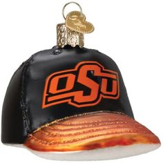 an ornament shaped like a baseball cap with the word osu on it