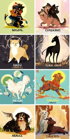 the zodiac signs and their meaningss are shown in four different pictures, each with an animal