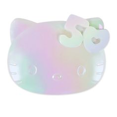 a white hello kitty shaped object with numbers on it's face and ears, sitting in front of a white background