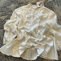 Trendy Fashion M New White Lace 3/4 Sleeve Top Cottage Core Folk Vtg Blouse Womens Size MEDIUM, Womens Tops Shopping Ideas, Cottage Core, Fashion Tops, So Pretty, Womens Clothing Tops, White Lace, Trendy Fashion, Sleeve Top, Fashion Clothing