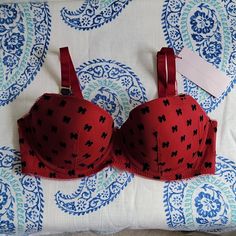 Nwt Stella Mccartney Lined Demi Bra 36c Red With Black Velvet Bows *Color Is Called Burnt Orange, But It Looks Red* Lined, Underwire Demi Cup Bra Adjustable Straps & Clasp Closure With Gold Accents Lightly Lined Cups Give Nice Lift & Support, While Demi Cups Give Great Cleavage! High Quality. Stella Mccartney Lingerie, Black Velvet Bow, Velvet Bows, Demi Cup Bra, Shopping Clothes, Demi Cup, Red Bra, Cute Bras, Soft Cup Bra