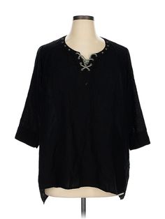 Ulla Popken 3/4 Sleeve Blouse Size: 16 Tops - used. 12% Linen, 33% Cotton, 55% Viscose | Ulla Popken 3/4 Sleeve Blouse: Black Tops - Size 16 Black Relaxed Fit Blouse With 3/4 Sleeve, Black 3/4 Sleeve Top For Beach, Blouse Black, Size 16, Sleeve Blouse, Women Handbags, Womens Tops, Handbags, For Women