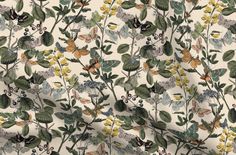 an image of a fabric with flowers and leaves on it, as well as measurements