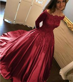 Off Shoulder Burgundy Lace Satin Ball Gown Wedding Dress,Reception Wedding Party Dress ,Girls Quinceanera Dress Ball Gown Gold, Satin Ball Gown Wedding Dress, Satin Formal Dress, Satin Ball Gown, Red Wedding Dresses, Floor Length Prom Dresses, Wedding Party Dress, Gowns Prom, Gown Prom