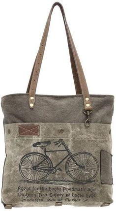 Lightweight canvas in green variations great for everyday, beach, outings, travel or a basic trip to the grocery store. - Canvas -Leather - Vintage bicycle graphic on front - Snap closure pocket on front - One zipper pocket and two liner pockets on the inside - Dimensions: 16"W X 14"H - Shoulder strap: 23.5" Myra Bags, Green Bicycle, Printed Canvas Tote Bag, Vintage Bicycle, Denim Bag, Canvas Shoulder Bag, Sewing Bag, Canvas Tote Bag, Green Bag