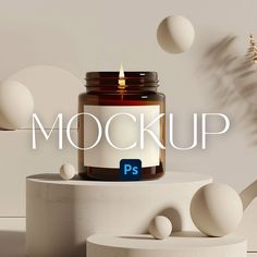 an image of a candle with the words mockup on it