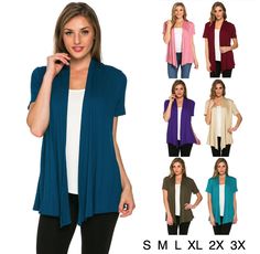 Women Basic Solid Lightweight Open Front Short Sleeve Wrap Cardigan Sweater Top Wrap Vest, Basic Shorts, Short Sleeve Cardigan, Wrap Cardigan, Womens Basic, Open Front Cardigan, Vest Top, Relaxed Style, Shawls And Wraps