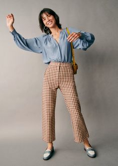 Pantalon Martin Crop - Vichy Marron Ecru - Sézane Sezane Martin Trousers, Checkered Pants, Winter Capsule, Winter 23, Look After Yourself, Cropped Trousers