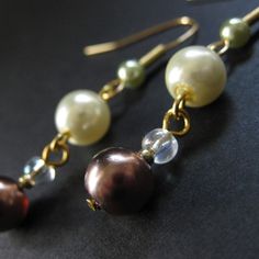 Pearl Earrings: Dangle Earrings in Mauve, Ivory and Sage Green. Bridesmaid Earrings. - The Vineyard. Elegant Brown Dangle Earrings, Cream Drop Earrings For Parties, Elegant Cream Dangle Earrings, Elegant Brown Earrings For Party, Elegant Brown Jewelry For Wedding, Elegant Brown Jewelry, Elegant Brown Wedding Jewelry, Brown Pearl Drop Earrings For Gift, Cream Pearl Drop Earrings For Formal Occasions