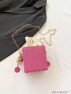 BagForLove - Stylish Mini Shoulder Bag with Drawstring and Metal Chain Embellishment Product Description Color Hot Pink Details Pearls Type Bucket Bag Bag Size Mini Strap Type Chain Pattern Type Plain Style Fashionable Composition 100% Polyurethane Material PU Leather Size Chart INCH CM Strap Length Bag Length Bag Width Bag Height Handle Height 47.2 inch 4.3 inch 4.3 inch 4.7 inch 3.9 inch Strap Length Bag Length Bag Width Bag Height Handle Height 120 cm 11 cm 11 cm 12 cm 10 cm Details Pictures Drawstring Crossbody Bag, Chic Crossbody Bag, Bag With Chain, Word Wrap, Pearl Types, Mini Shoulder Bag, Bag Style, Box Bag, Color Box