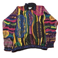 Vintage 90s Coogi Australia Sweater - Iconic Retro Fashion Step back into the vibrant 90s with this authentic vintage Coogi Australia sweater! Renowned for their bold, eye-catching designs and luxurious feel, Coogi sweaters are a must-have for any retro fashion enthusiast or collector. Features: Era: 1990s Brand: Coogi Australia Material: 100% Cotton (Luxuriously soft and breathable) Design: Multicolored, intricate knit pattern that Coogi is famous for Fit: Unisex, fits like a cozy oversized swe Streetwear Jacquard Knit Long Sleeve Tops, Jacquard Knit Long Sleeve Tops For Streetwear, Multicolor Long Sleeve Sweater For Streetwear, Multicolor Long Sleeve Streetwear Sweater, Retro Cotton Patchwork Sweater, Retro Jacquard Knit Winter Tops, 90s Style Long Sleeve Sweater With Graphic Print, Winter Retro Jacquard Knit Tops, Vintage Multicolor Sweater With Graphic Print