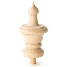 a wooden chess piece is shown on a white background with the top half turned down