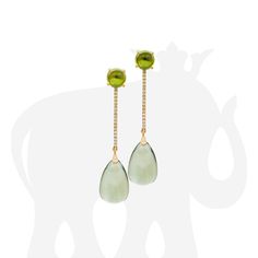 JE0073-PS-PE 'Naughty' Prasiolite & Peridot Long Drop Earrings with Diamonds in 18K Yellow Gold Stone Size: 19 x 12 mm & 8 mm Diamonds: G-H / VS, Approx Wt: 0.28 Cts Emerald Cut Stud Earrings, Bezel Set Earrings, Blue Topaz Earrings, Long Drop Earrings, Topaz Earrings, Gold Stone, Enamel Earrings, Blue Pearl, Women Accessories Jewelry