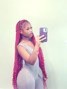 Red Weave Hairstyles Braids, Red Knee Length Knotless Braids, Red Knotless With Black Roots, Colored Knotless Braids With Curly Ends, Red Knotless Braids With Curly Ends, Braided Hairstyles Red Hair, Red Braids Black Roots, Red And Black Braids With Curls, Red Braids On Black Hair