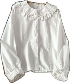 White Blouse For Workwear With Cute Collar, White Collared Top For Fall, White Top With Cute Collar For Fall, Casual White Blouse With Lace Cuffs, White Shirt With Lace Collar, White Collared Shirt With Lace Collar, White Shirt With Lace Collar For Spring, Cotton Tops With Detachable Peter Pan Collar, Casual Tops With Peter Pan Lace Collar