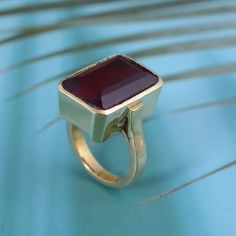 "Natural Garnet Ring, Handmade Ring, Brass Ring, Designer Rectangle Red Garnet Ring, Anniversary Ring, January Birthstone, Valentines Day Gift  Size:- All Size Available In Variation Metal:- Brass Stone:- Red Garnet IMPORTANT NOTE....👇 1 product free gift on purchase of 3 products. You can choose the plain brass ring free gift as your wish. Take a screenshot of plain brass ring you like from my shop and send me a photo in personal message. MUST READ....👇 5 stars is my shop's priority. So conta Red Garnet Ring, Garnet Gem, January Birthstone, Garnet Ring, Red Band, Brass Ring, Garnet Rings, Brass Jewelry, Red Garnet