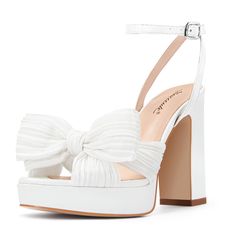 PRICES MAY VARY. Size Option: Our women's heeled sandals run narrower in the toe area; we recommend ordering a half size larger❗ We're dedicated to quality and service, so please contact us for prompt support with any questions Featuring: Pleated plissé-organza upper-Buckle-fastening ankle strap-Open toe-Knotted bow detail-Heel measures approximately 4.5 inches-Platform measures approximately 1 inches.Please refer to the product image for detailed sizing information Insanely Beautiful:These heel Spring Wedding Guest Heels With 4-inch Heel, Block Heels With 4-inch Heel For Events, Spring Prom Block Heels With 4-inch Heel, Padded Heel Summer Wedding Shoes, Summer Evening Wedding Shoes With Padded Heel, Chic Summer Wedding Guest Shoes, High Heel Sandals For Wedding Guests In Spring, Spring High Heel Sandals For Wedding Guest, Spring Wedding Guest High Heel Sandals