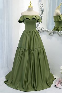 Strapless Avocado Green A-line Long Formal Gown Prom Dress 2022, Tiered Prom Dress, Formal Occasion Dress, Long Formal Gowns, Banquet Dresses, Dresses 2022, Affordable Prom Dresses, Gown Photos, Birthday Party Dress