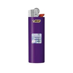 a purple lighter is shown on a white background with the words big written in it