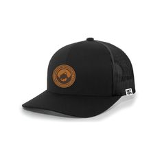 This premium trucker features our Mount GrizzlyFish original design leather patch matched with the best fitting and most comfortable trucker cap we could find. Wear it in the woods, around town, or on the road in style. Features: Top Quality Construction Shape: Mid-profile crown Visor: Pre-Curved Cotton/Poly Blend Adjustable Snapback Black Baseball Cap Trucker Hat For Camping, Casual Black Hats For Outdoor Work, Adjustable Black Hat For Outdoor Work, Black Snapback Trucker Hat For Camping, Black Snapback Baseball Cap For Camping, Black Trucker Baseball Cap For Camping, Black Trucker Cap For Camping, Logo Patch Trucker Hat For Camping, Trucker Snapback Hat With Curved Bill For Camping