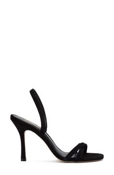 "Find LARROUDE Annie Slingback Stiletto Sandal on Editorialist. Memory foam cushioning pads the superslim footbed of this dreamy leather sandal topped with a slender slingback strap and crisscross detailing at the toe. Exclusive retailer 4\" heel (size 8.5) Memory foam cushioning Leather upper, lining and sole Made in Brazil Hispanic & Latinx Owned/Founded" Elegant Cushioned Ankle Strap Heels, Elegant Ankle Strap Heels With Cushioned Footbed, Elegant Open Toe Synthetic Slingback Sandals, Leather Fitted Slingback Sandals For Party, Elegant Open Toe Slingback Sandals, Chic Sandals With Ankle Strap And Removable Insole, Elegant High Heel Sandals With Cushioned Footbed, Elegant Open Heel Heels With Cushioned Footbed, Evening Strappy Slingback Pumps With Removable Insole