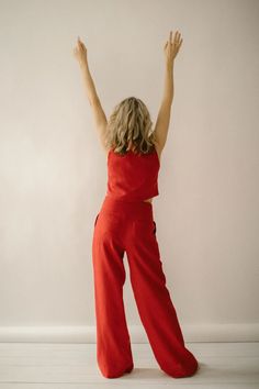 Linen Pants Waistcoat Set Palazzo Pants Linen Trousers | Etsy Bosnia and Herzegovina Red Linen Trousers Outfit, Summer Linen Wide-leg Pantsuit, Red Wide-leg Cotton Pants, Red Linen Pants, Tailored Red Wide-leg Pants, Vest Linen, Linen Palazzo Pants, Red Relaxed Fit Full-length Pants, Linen Waistcoat