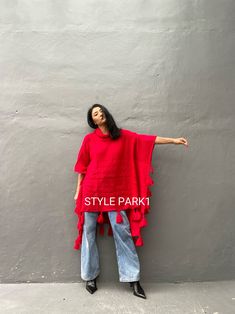 This is a warm knit poncho that is very light and stylish even if you just put on it lightly. It's a stylish product with any style such as leggings or jeans. The sleeves are open-style. ❤️Please see the professional model of Stylepark1 Her body size is medium size And Tall 174cm 5.72FT for the American size. Please look at the fit style of the model.❤️ Size - One size ( one size all fit) Width: 110cm /43.30inch Length - Back  (with tassel) 105cm /41.33inch/3.44ft Front - with tassel 70cm/27.55i Oversized Fringe Sweater For Winter, Cozy Fall Poncho For Beach, Winter Cape With Tassels, Long Sleeve Fringe Poncho, Oversized Fringe Cape For Winter, Bohemian Fringe Sweater For Spring, Bohemian Spring Sweater With Fringe, Cozy Winter Poncho With Fringe, Bohemian Winter Beach Sweater