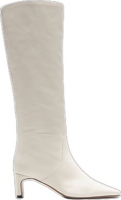 Chic Cream Knee-high Boots, White Leather Knee-high Boots With Wide Calf, White Leather Wide Calf Knee-high Boots, White Leather Knee-high Boots Medium Width, Elegant White Knee-high Boots, White Leather Knee-high Boots With Reinforced Heel, Elegant White Knee-high Heeled Boots, White Knee-high Boots With Reinforced Heel, White Leather Knee-high Boots With Round Toe