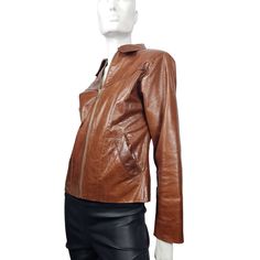 Colatto brown leather jacket with silver metal zipper. Small 18" across  22" long  17" waist  23" sleeves  16" shoulders  Side pockets * Good preowned vintage condition with no major flaws to note. Usual wear is consistent with age. Sold as IS. *ALL SALES FINAL. NO RETURNS. * Please review all pictures as they are part of the listing. Ask questions! * Please review all shop policies before completing the transaction.  * Bundle up for combined shipping. * Please follow us on Instagram @vintagerun Vintage Leather Jacket With Zipper For Work, Vintage Brown Biker Jacket With Zip, Vintage Brown Biker Jacket With Zip Fly, Brown Vintage Biker Jacket With Zip Fly, Vintage Brown Leather Jacket With Zip Fly, Vintage Brown Leather Jacket With Zipper, Retro Brown Leather Outerwear, Vintage Brown Biker Jacket With Zipper Closure, Brown Vintage Biker Jacket With Zipper Closure