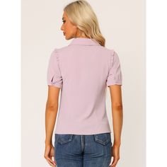 The beautiful and soft blouse adds a touch of elegant, feminine style to your wardrobe. It is suitable for spring and summer and for many occasions, such as casual, work, office, meeting, dating, weekend, leisure, and daily wear. Pair this doll-collar shirt with the high-waist jeans and sneakers for your casual-chic look, or wear it with a pencil skirt and high heels for sophistication and elegance. Solid Color Summer Blouse For Work, Summer Workwear Blouse In Solid Color, Solid Color Spring Office Blouse, Solid Color Office Blouse For Spring, Spring Office Wear Solid Color Shirt, Spring Solid Color Blouse For Work, Trendy Spring Shirt For Office, Chic Solid Color Office Shirt, Trendy Office Shirt For Spring