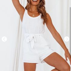 Never Worn Cute Little Tie Waist Romper! Not See Through, Great For Summer! Can Be Worn Without Belt For A Baggy Look Or With Belt! Says Size 8, That Is Australian Sizing. Us Size 6. White Tie Waist Jumpsuits And Rompers For Beach, White Tie Waist Jumpsuit For Day Out, White Tie Waist Jumpsuit For Beach, White Tie Waist Jumpsuits And Rompers For Vacation, White Summer Jumpsuit With Tie Waist, White Jumpsuit With Tie Waist For Day Out, White Beach Jumpsuit With Tie Waist, Beach V-neck Jumpsuits And Rompers With Tie Waist, White Sleeveless Sweet Bubble Romper