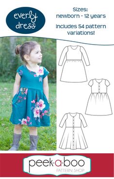 Everly Girl's Dress Pattern Ruffled Baby Dress, Romper Sewing Pattern, Baby Dress Pattern, Girls Dress Sewing Patterns, Printable Sewing Patterns, Girl Dress Pattern, Dress Patterns Free, Girl Dress Patterns, Baby Sewing Patterns