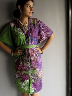 Purple Green front button caftan perfect as bridesmaids robes, getting ready, beach coverup, dressin Bohemian Long Wedding Robe, Bohemian Wedding Robe With Kimono Sleeves, Green Wrap Kaftan For The Beach, Summer Wedding V-neck Kimono, Floral Print Kaftan For Summer Wedding, Green Wrap Kaftan For Beach, Long Purple Kimono For Beach, Summer Wedding Floral Print Kaftan, Bohemian Wedding Kimono Maxi Length