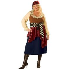 a woman in a pirate costume standing with her hands on her hips