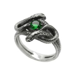 "Snakes Knot with Green Gemstone, Women Sterling Silver Ring ◆ Beautiful black ring with two snakes together and green gemstone inside. Apollo in return gave Hermes the caduceus as a gesture of friendship. Another myth suggests that Hermes (or Mercury) saw two serpents entwined in mortal combat. Separating them with his wand he brought about peace between them, and as a result the wand with two serpents came to be seen as a sign of peace. ◆ Two snakes symbolize a dualistic pair of opposites, ult Green Snake Ring Gift, Green Snake Ring For Gift, Unique Gemstone Snake Ring For Promise, Sign Of Peace, Indigo Jewelry, Two Snakes, Skull Wedding Ring, Skull Engagement Ring, Snake Ring Silver