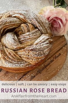 This Russian rose bread is incredibly soft and delicious! Made with a cinnamon filling and braided into a wreath for satisfying flavors. #cinnamon #anaffairfromtheheart #bread #wreath Bread Braids, Europe Recipes, Cinnamon Wreath, Rose Bread, Russian Cake, Bread Wreath, Cultural Foods, Cinnamon Filling, Baked Sweets