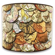 a lamp shade that has many different types of buttons on it