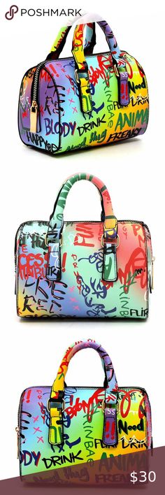 Graffiti "Mini" Handbag-Crossbody Mini Cutie Multi Graffiti Printed Mini Satchel Crossbody Bag Faux vegan leather Zip top closure Gold-tone hardware Detachable chain shoulder strap L 6.5 * H 4.5 * W 3.5 (2 D) Bags Mini Bags Mini Handbag, Graffiti Prints, Mini Handbags, Mini Crossbody, Bags Mini, Mini Bags, Zip Top, Cross Body Handbags, Mini Bag